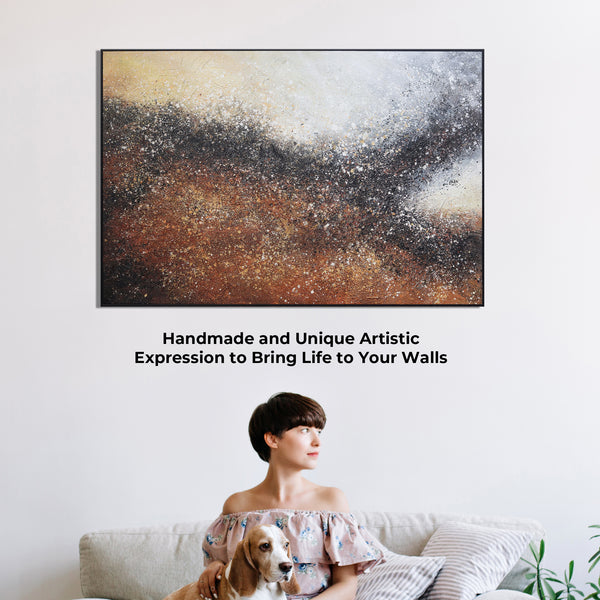 Abstract Canvas Artwork Painting, 47" Black Brown Living Room Wall Decor by Sona Casa
