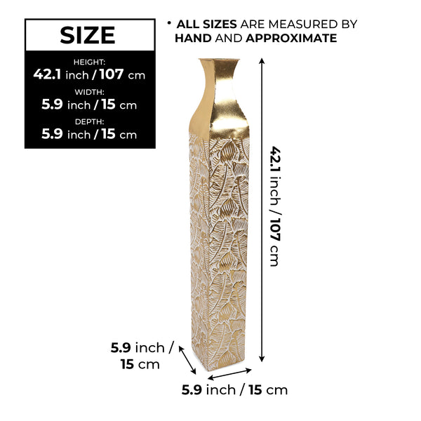 Modern Decorative Metal Tall Vase, Rustic Weathered Finish, Handmade Gold Living Room Decor, 42" Pots for Pampas Grass-Sona Casa