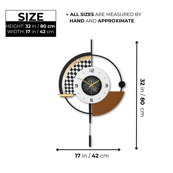 Modern Black and White Wall Clock with LED Light, Unique Geometric Design, Pendulum, Living Room Decor, Gift-Sona Casa