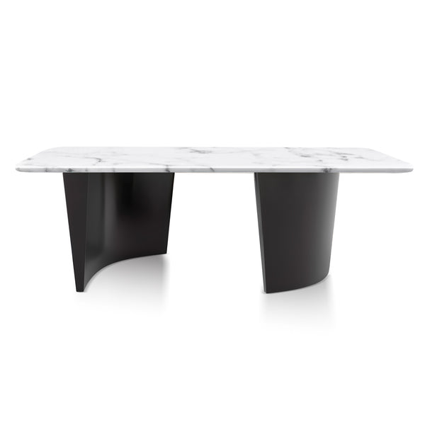 Modern 47" Rectangle Coffee Table, White Marble Top, Metal Matte Black Frame Home Decor by Sona Casa