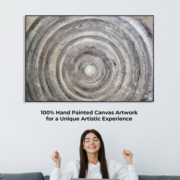 Handmade Gray Circular Wall Art Decor, 47" Impasto Painting Living Room Wall Accent by Sona Casa