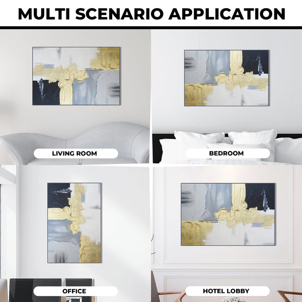 Golden Grey Wall Painting, 47" Abstract Textured Artwork, Living Room Decor by Sona Casa