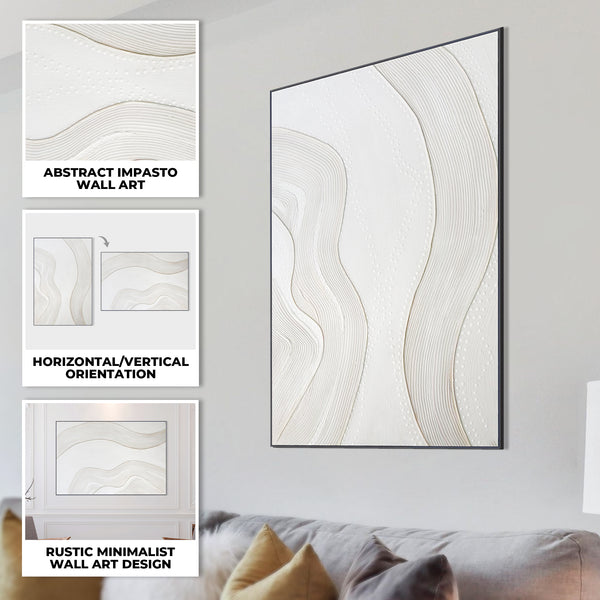 Brown White Wall Art, 47" Impasto Artwork Textured Framed Canvas Home Decor by Sona Casa