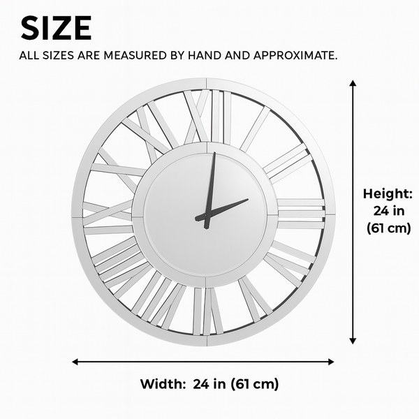 Large 60 cm Round Glass Mirror Wall Clock, Modern Roman Numeral Decorative Clock, Above Bed, Couch Decor, Gift-Sona Casa