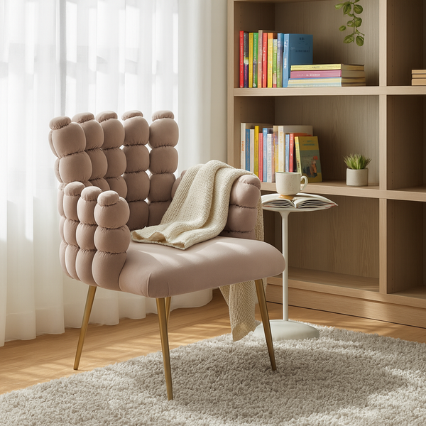 Set of 2 Modern Beige Upholstered Accent Chairs with Elegant Gold Metal Frames, Stylish & Comfortable Seating, Home Office Decor-Sona Casa