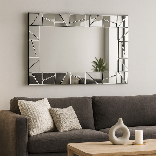 Extra Large 4 ft Silver Glass Mirror, Modern Block Design, Easy to Install Horizontal Vertical Orientation-Sona Casa