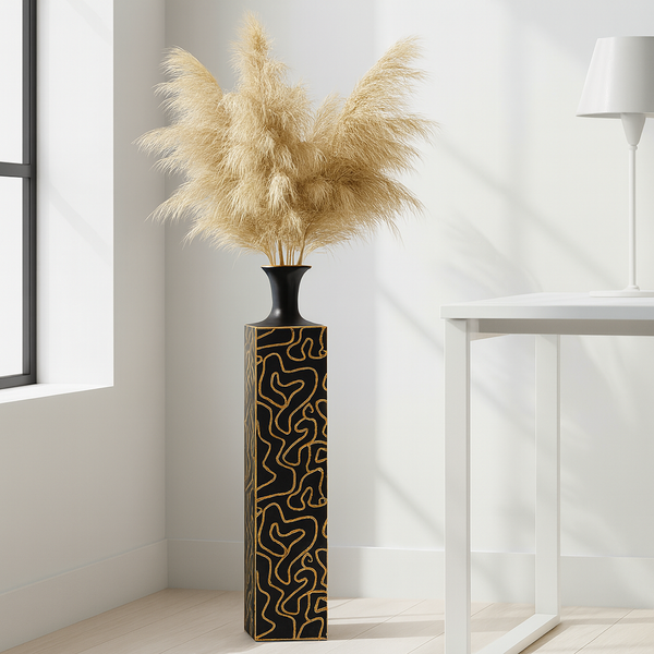 Decorative Tall Metal Floor Vase, Indoor Decor for Home or Office, 32" Handmade Black Gold Accent by Sona Casa