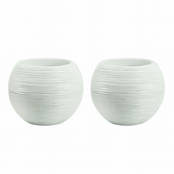 Set of 2 Round White Self Watering Plant Pot, Indoor Home, Office, Patio, Front Porch Decor, 18" Succulent Planter-Sona Casa