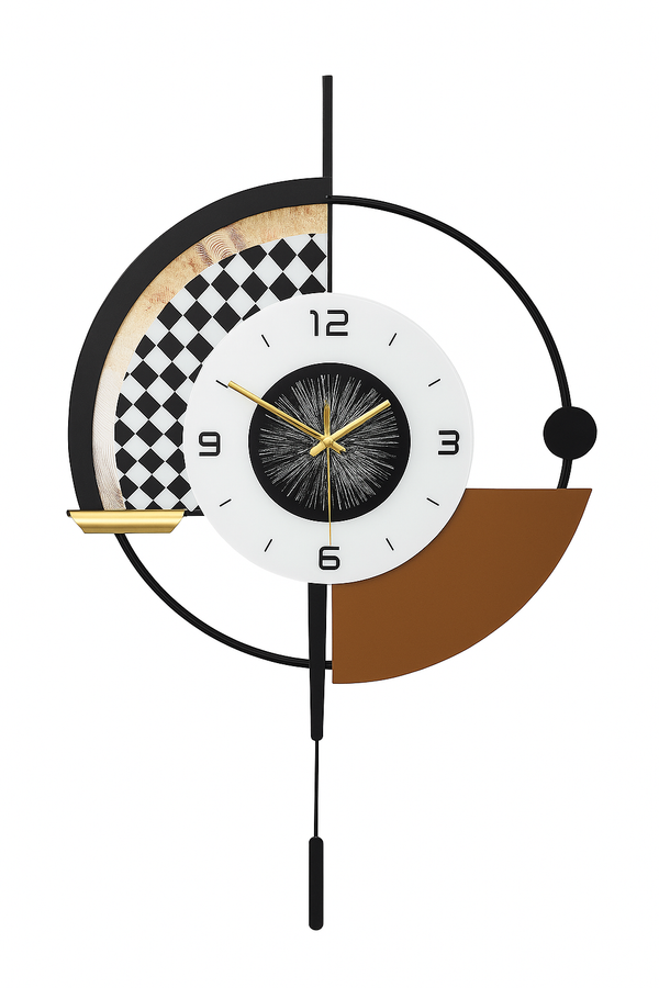 Modern Black and White Wall Clock with LED Light, Unique Geometric Design, Pendulum, Living Room Decor, Gift-Sona Casa