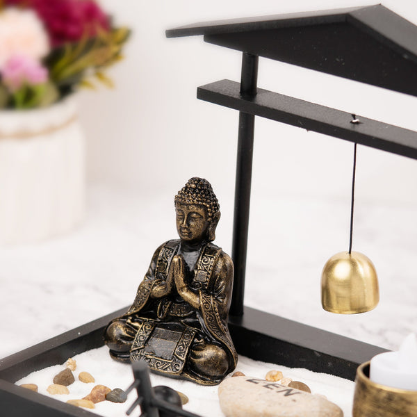 Small Rustic Buddha Statue | Black Meditation Figurine | Zen Home & Office Decor | Spiritual Healing Sculpture | Tealight Holder by Sona Casa