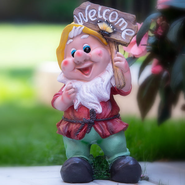 Welcoming Gnome Statue in Vibrant Colors, Weather-Resistant Garden Fairy Decor, Perfect for Front Door & Outdoor Ambiance by Sona Casa