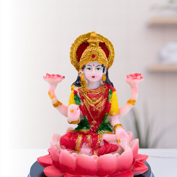 Red Lakshmi Goddess Statue, 4" Diwali Decor Gift, Pooja Mandir, Car Decor by Sona Casa