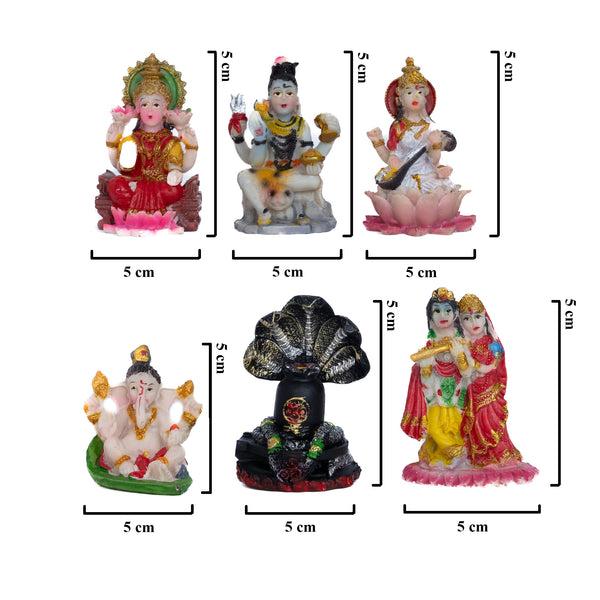 Hindu Deity Figurines Set of 6, 5" Pooja Indian Home Decor Diwali Gift by Sona Casa