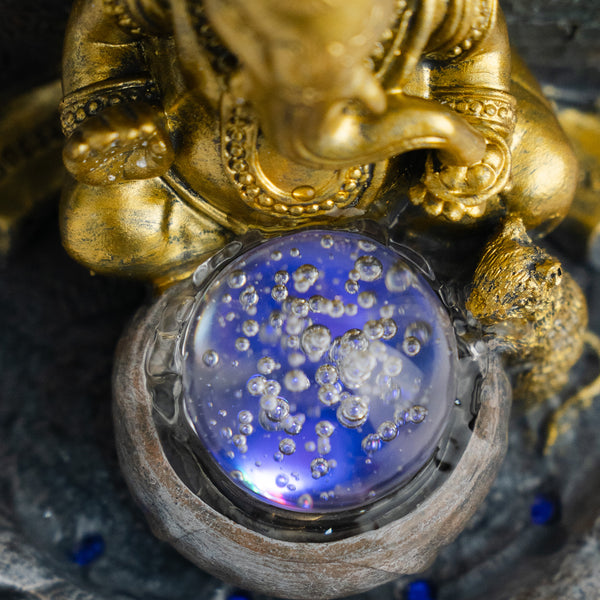 Indoor Waterfall with Golden Ganesha Statue, Lights, Crystal Ball, Polyresin Tabletop Fountain, Desktop Water Fountain, Home or Office Decor 12 inch 31 cm by Sona Casa