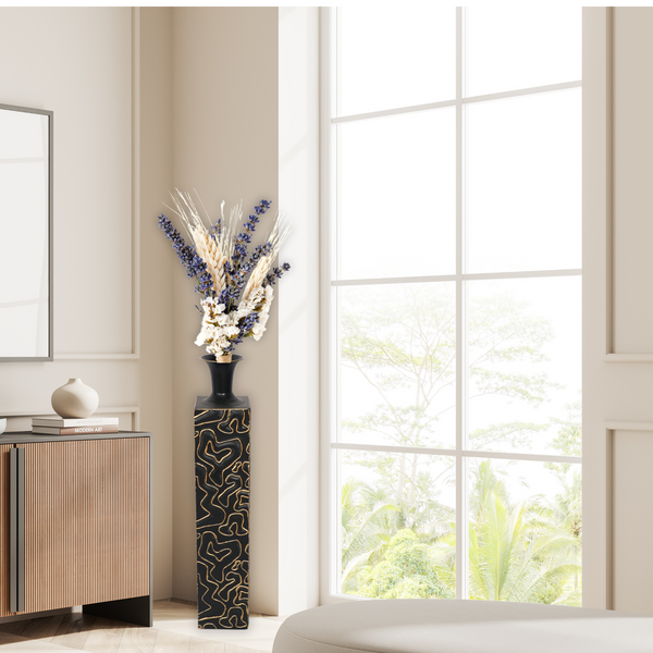 Decorative Tall Metal Floor Vase, Indoor Decor for Home or Office, 32" Handmade Black Gold Accent by Sona Casa