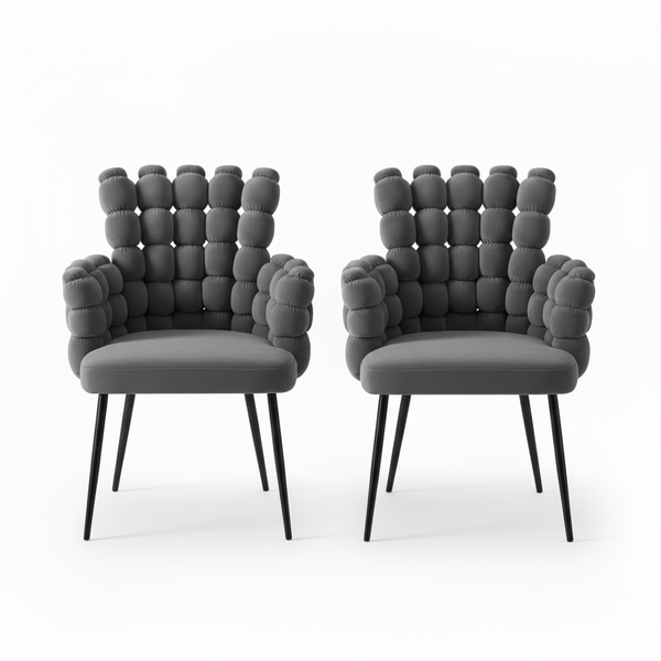 Set of 2 Modern Upholstered Accent Chairs in Gray with Elegant Black Metal Frame, Contemporary Plush Cushioned Seating for Home, Office, Living Room-Sona Casa