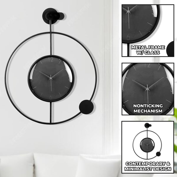Large Black Silent Minimalist Metal Round Clock 24" Home Office Decor by Sona Casa