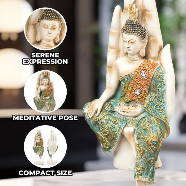 Small Buddha Statue 12" Desktop Tabletop Decor for Home, Prayer Room, Pooja, Feng Shui Good Fortune, Housewarming Gift by Sona Casa