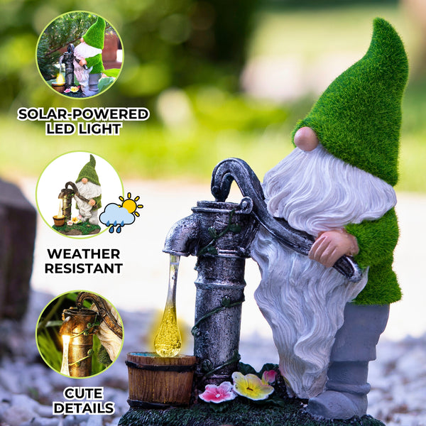Garden Gnome Solar Light, 12" Garden Gnome, Lawn Ornament, Outdoor Decor by Sona Casa