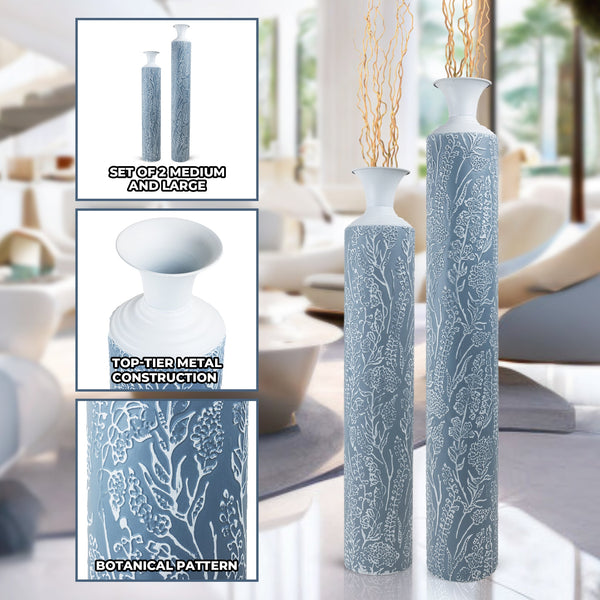 Luxury Metal Tall Vases, Large Floor Vase Set of 2, 32" and 40" Living Room, Home, Office Decor-Sona Casa