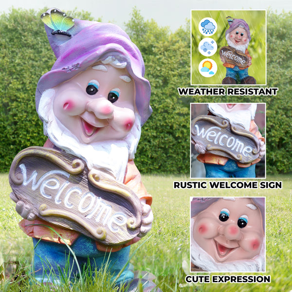 Garden Gnome Welcome Statue, 13" Weather Resistant Outdoor Garden Decor by Sona Casa
