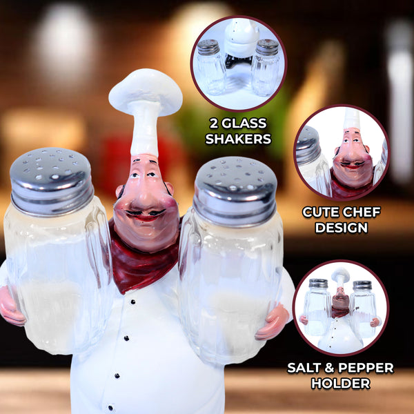Chef Salt and Pepper Holder Glass Shakers, 7" Modern Kitchen Decor, Gift by Sona Casa