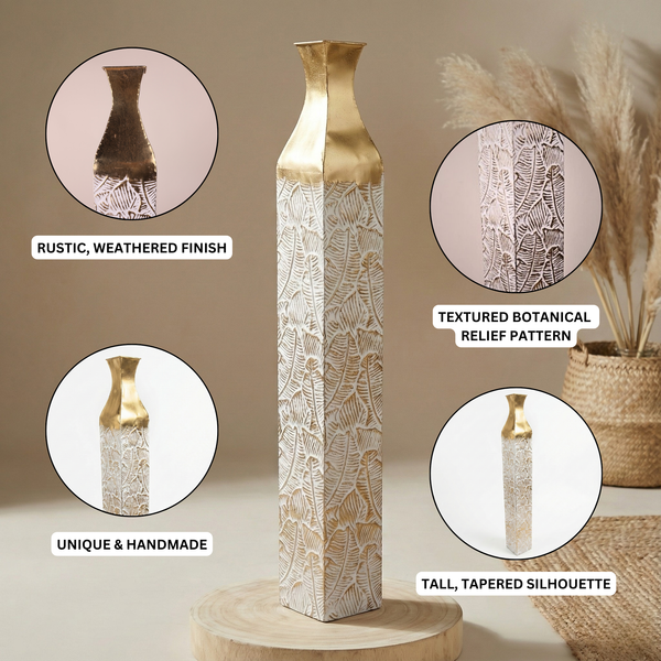 Modern Decorative Metal Tall Vase, Rustic Weathered Finish, Handmade Gold Living Room Decor, 42" and 35" Pots for Pampas Grass-Sona Casa