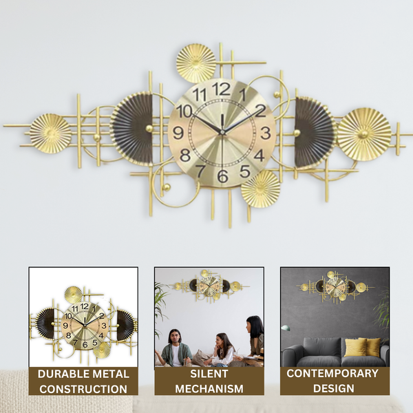 Oversized Gold Silent Wall Clock 36" Wide Extra Large Metal Home Office Wall Decor, Silent Analog Decorative Clock by Sona Casa