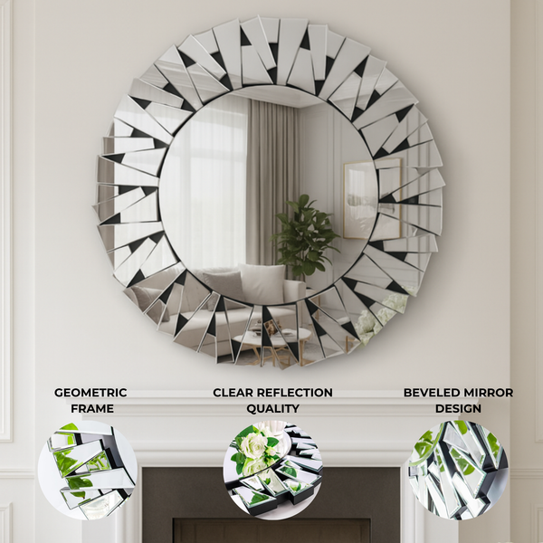 Large 3 ft Frameless Round Glass Mirror, Modern Design, Thick High Quality Glass, Easy to Hang-Sona Casa