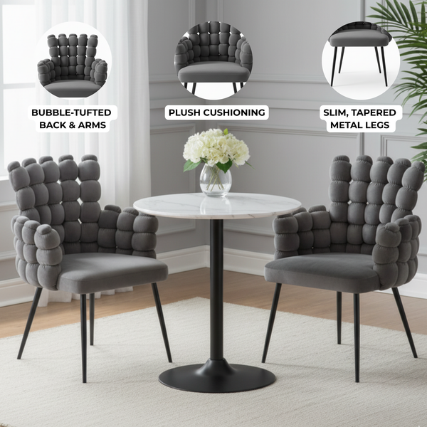 Set of 2 Modern Upholstered Accent Chairs in Gray with Elegant Black Metal Frame, Contemporary Plush Cushioned Seating for Home, Office, Living Room-Sona Casa
