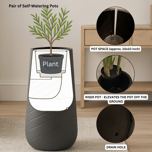 Set of 2 Modern Tall Indoor Self Watering Decorative Plant Pot, 33 in Contemporary Flower Pot Home, Office, Garden Decoration, Gift-Sona Casa