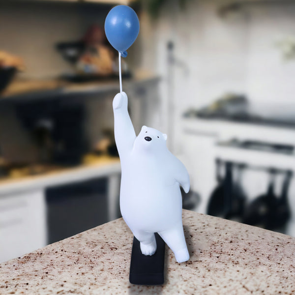 Polar Bear Sculpture, 12" Funny Animal Statue, Blue Balloon, Unique Gift by Sona Casa