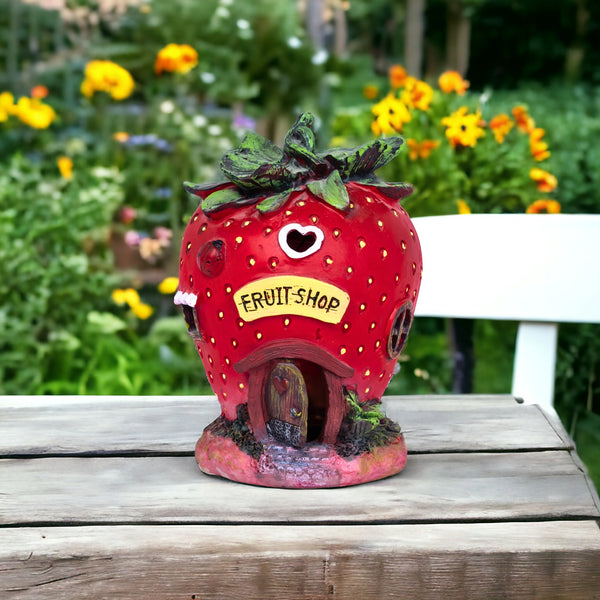 Polyresin Strawberry Solar Statue, 16" Fairy Garden Accessory Outdoor Decor by Sona Casa