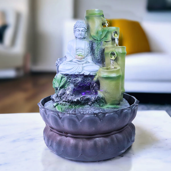 Indoor Waterfall with Buddha Statue, Pump, Lights 11" Decor by Sona Casa