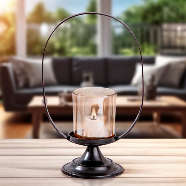 Metal Tealight Holder With Glass Container, 10" Mantle, Shelf, Altar, Table, Desk Decor, Home Office Ornament, Gifts by Sona Casa