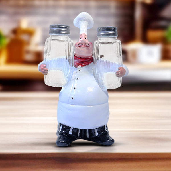 Chef Salt and Pepper Holder Glass Shakers, 7" Modern Kitchen Decor, Gift by Sona Casa