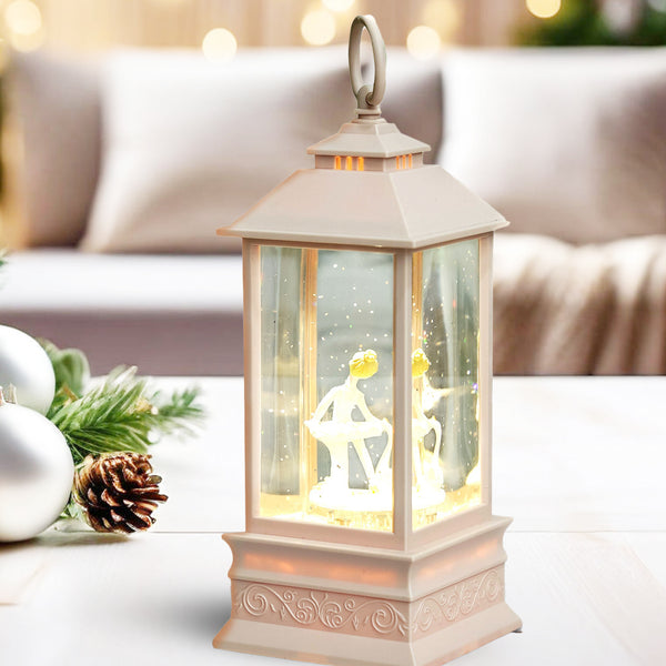 Winter Wonderland Christmas Decor, 9" Snow Globe Pink Glitter Lantern, Gift by Sona Casa