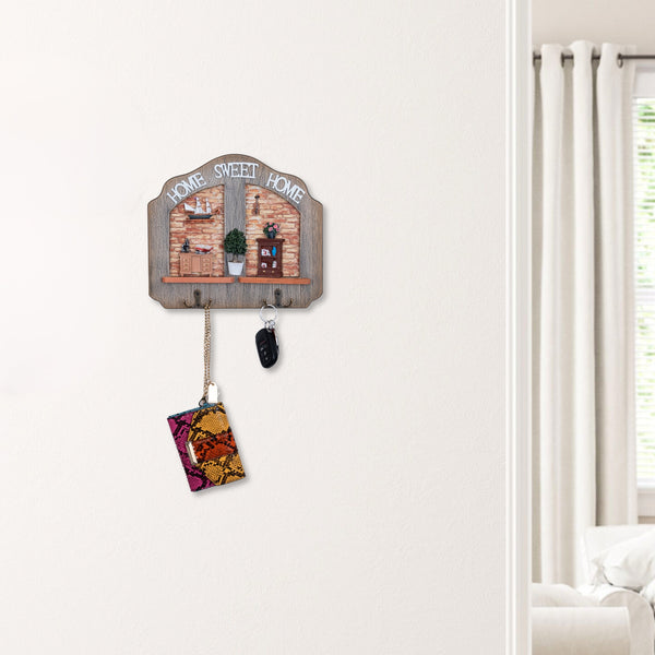 Rustic Wooden Key Holder Wall Mount With 2 Double Hooks, 10" Entryway Farmhouse Home, Office Decorative Key Rack Hanger, Gifts by Sona Casa