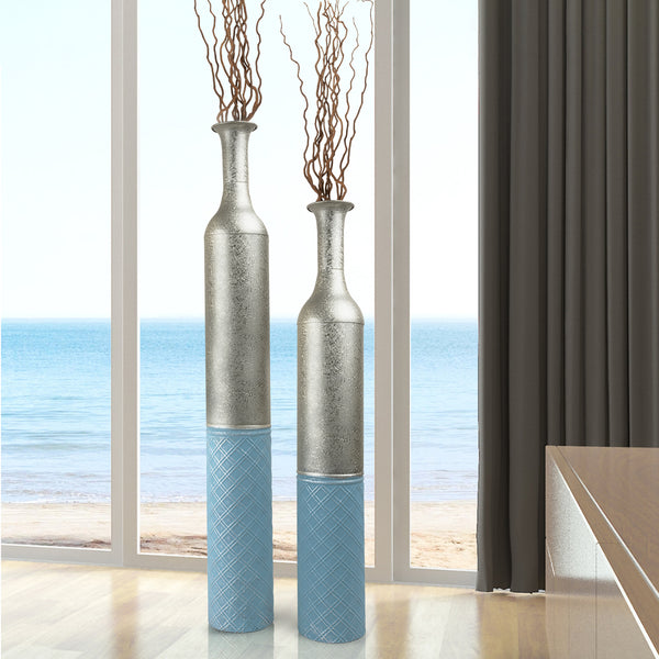 Large Metal Floor Vases, Tall Vase Set of 2, 42" and 36" Large Decorative Pots for Pampas Grass by Sona Casa
