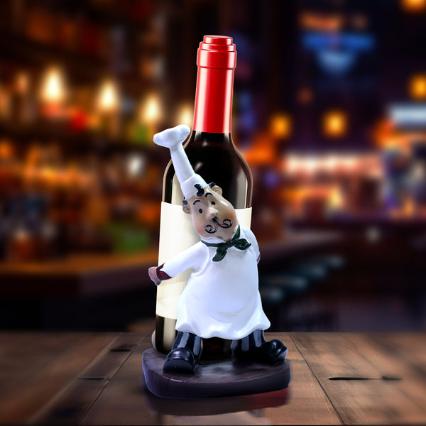 Wine Bottle Holder, Cute Polyresin Chef 750mL Bottle Organizer, Kitchen Countertop Decor 6 inch, 20 cm by Sona Casa
