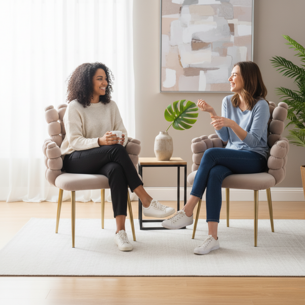 Set of 2 Modern Beige Upholstered Accent Chairs with Elegant Gold Metal Frames, Stylish & Comfortable Seating, Home Office Decor-Sona Casa