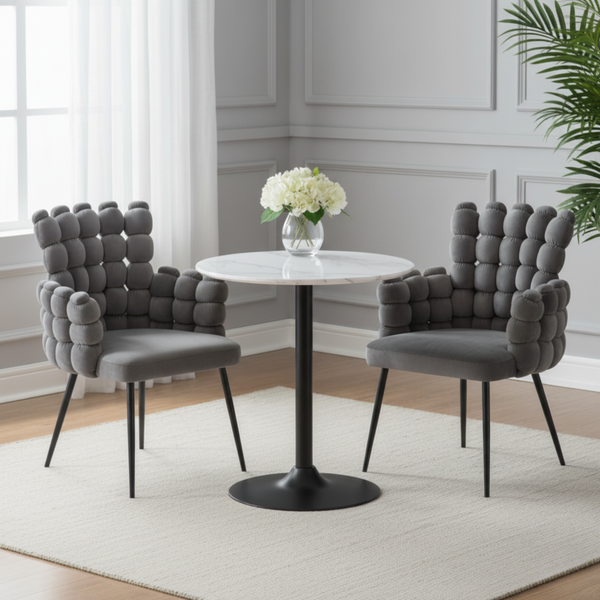 Set of 2 Modern Upholstered Accent Chairs in Gray with Elegant Black Metal Frame, Contemporary Plush Cushioned Seating for Home, Office, Living Room-Sona Casa