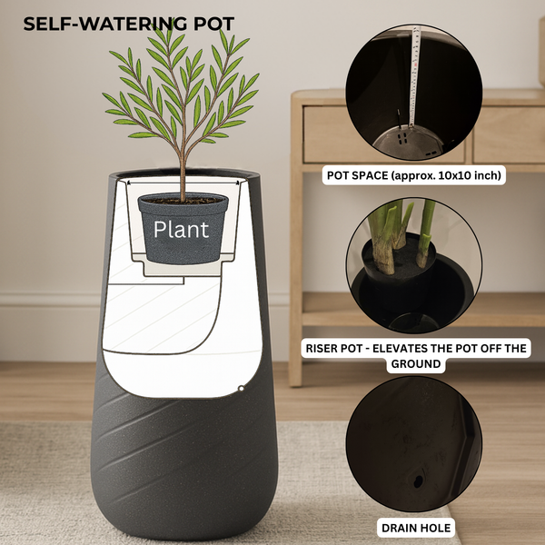 Modern Tall Indoor Self Watering Decorative Plant Pot, 33 in Contemporary Flower Pot Home, Office, Garden Decoration, Gift-Sona Casa