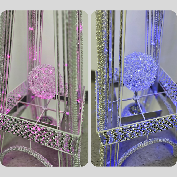 Tall Floor Lamp, Handcrafted 63" Eiffel Tower Paris Multicolor LED Light White Metal by Sona Casa