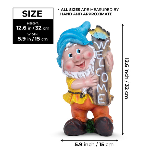 Welcome Gnome Garden Statue, 13" Patio Porch Lawn Ornament by Sona Casa