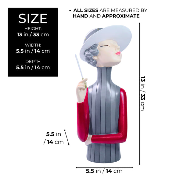 Woman Bust Statue with Hat and Cigarette, Classy Decorative Statue for Bedroom, Dresser, Vanity Table, Coffee Table Centerpiece Ladies Gift 13 inch 33 cm by Sona Casa