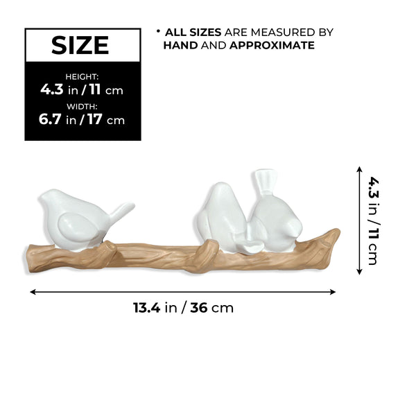 3-Hook Bird Polyresin Wall Hanger, 13" Coats, Hats, Towels Hanger Organizer by Sona Casa