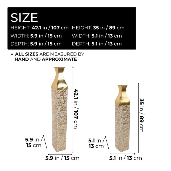 Modern Decorative Metal Tall Vase, Rustic Weathered Finish, Handmade Gold Living Room Decor, 42" and 35" Pots for Pampas Grass-Sona Casa