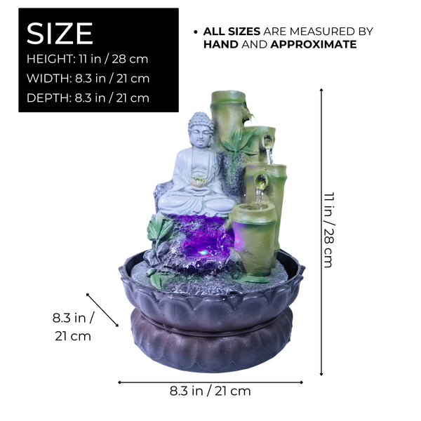 Indoor Waterfall with Buddha Statue, Pump, Lights 11" Decor by Sona Casa