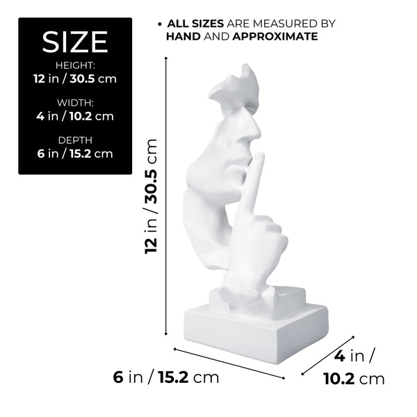 White Abstract Silence is Golden Silence Face Thinker Statue, Polyresin Artwork for Home or Office 12 inch 31 cm by Sona Casa